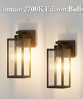 Two Pack Black Outdoor Wall Lanterns With Clear Glass Shade For Entryway Porch And Doorway Exterior Wall Sconces E26 Bulbs Included 2700K Dimmable With Compatible Dimmer lit against a wall