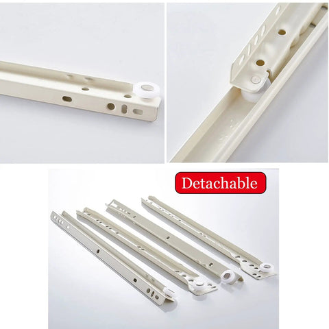 Beefy Drawer Slides Kit 1 Pair Metal Runners With 50kg Load, Two-Section Full Extension For Kitchen Cabinets, Dresser, Bathroom And Keyboard Storage, Anti Rust Wear Resistant White Finish, detachable white metal runners