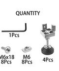 4 Sets Of 4040 Aluminum Profile Adjustable Feet For T Slot 8mm Leveling Legs kit with screws, T nuts, and wrench