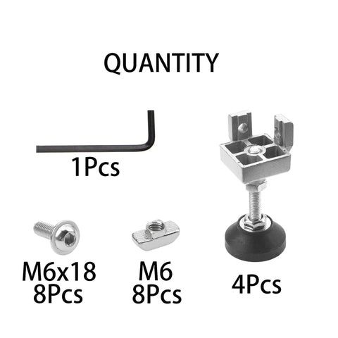 4 Sets Of 4040 Aluminum Profile Adjustable Feet For T Slot 8mm Leveling Legs kit with screws, T nuts, and wrench