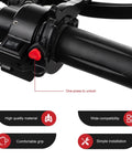 Universal Motorcycle Throttle Lock Cruise Speed Handlebar Accelerator With One Click Release No Sweat Install Twist Grip Control For Road Riders Seeking Smooth Cruisin Build close-up showing one press unlock button on handlebar.