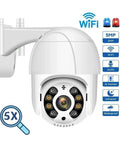 5MP PTZ WiFi Outdoor Security Camera With Rock Solid AI Human Detection IP66 Weatherproof Build showing front view with features.