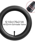 12.5 Inch Bike Inner Tube Fits Twelve And A Half By One Point Seven Five To Two Point Two Five Inch Schrader Valve AV32mm Replacement Tube For City Kids Commuter Road Mountain And Hybrid Bikes, showcasing AV32mm valve and size details, made from durable butyl rubber