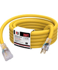 25 Ft Lighted Outdoor Extension Cord With 10 3 SJTW Heavy Duty Yellow Cable And 3 Prong Grounded Plug For Safety UL Listed 15 Amp 125 Volt LED Indicator Lights Up When Powered Durable Copper Wire