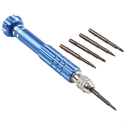 Cool 5-in-1 Chrome Vanadium Screwdriver Set Perfect For Phone Watch Repair With Torx T5 T6 Bits And Rugged Precision Hand Tool Kit That You Gotta Have! blue metal handle with 5 precision bits