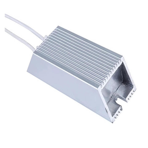 Aluminum finned power resistor with two white leads