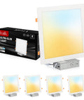 Four Pack 11 Inch Square LED Recessed Ceiling Light No Hassle 5CCT 2700K To 5000K Dimmable 24W 1920LM Ultra Thin Canless Wafer Downlight