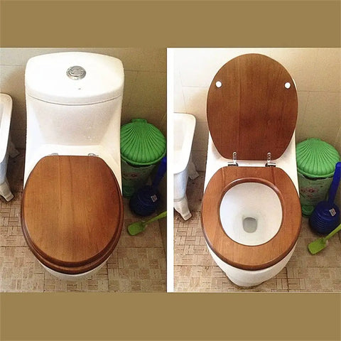 Premium Slow Close Toilet Seat Crafted From Solid Wood With Real Bark Veneer Universal Setup on white porcelain toilet.