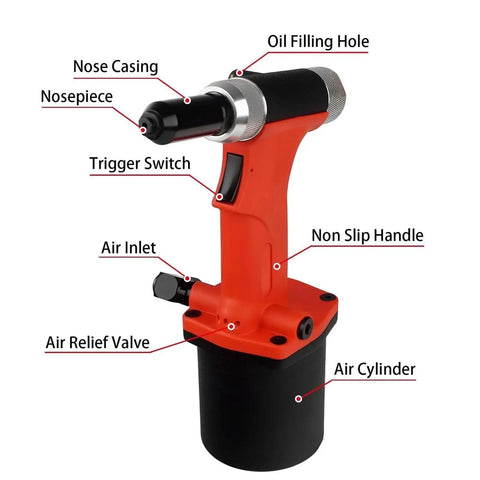 Heavy Duty Air Rivet Gun Kit For Auto Construction And Metalwork With 20mm Stroke And 2800 Kg Pulling Force Professional Pneumatic Riveting Tool