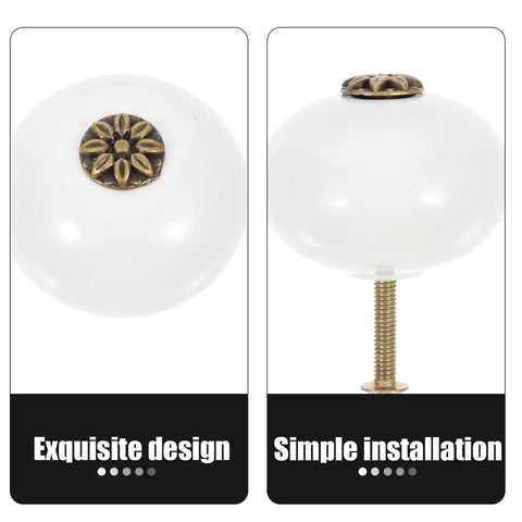 Two Pack Single Hole Dresser Handles For Cabinets And Drawers White Antique Round Door Knobs side and top view