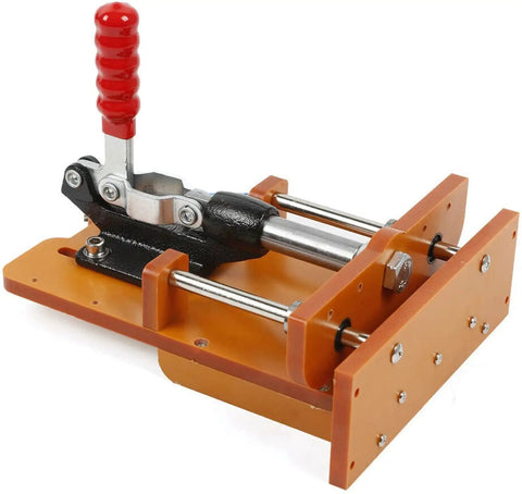 Adjustable Toggle Clamp With Quick Release Push Pull Action, 851 Lbs Capacity, High Carbon Steel GH 304 EM, 180 Degree Handle, Red and Silver Finish, Beefy Heavy Duty Jig Clamp For Woodworking And Metalworking on orange jig base