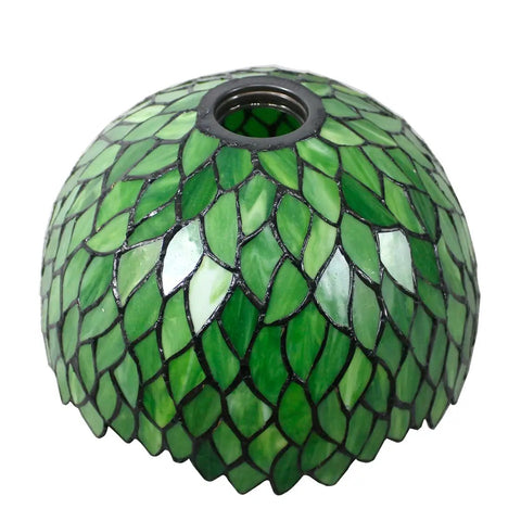 Tiffany Style Pendant Light Plug In With Green Wisteria Stained Glass 12 Inch Hanging Lamp shade with intricate leaf pattern