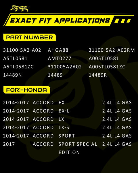 Exact fit applications list for Beefed Up Alternator For Honda Accord 2014 2015 2016 2017 2.4L L4 12V 110A Clockwise 7 Groove Pulley