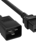 Premium 12 AWG Heavy Duty Power Cord Cable For Servers and PDUs IEC320 C20 To C19 4ft Plug, black connectors