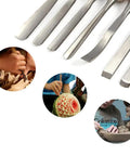 Pro Grade Wood Chisel Set 12 Piece With Carving Gouges And Hardened Steel Chisels in use for wood and fruit carving