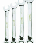 4-Piece Reversible Ratcheting Combination Wrench Set With Chrome Finish Open And Box End Wrenches Built Tough For Quick Smooth Turns