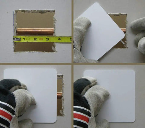 Standard Square Access Panel For Wall And Ceiling, installation process of patch insert in drywall opening.