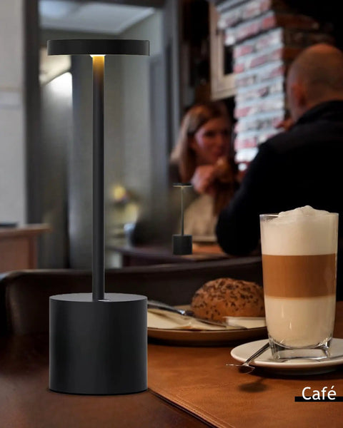 Two Pack Cordless Desk Lamp Rechargeable With 5000mAh Battery on café table with coffee and pastry