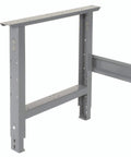 Adjustable Height Workbench With Birch Butcher Block Top 96 Inches Wide 30 Inches Deep 29 Five Eighths To 37 One Quarter Inches High Gray Frame Heavy Duty Build Includes Leg Frames And Hardware Removable Duplex Knockouts For Wire Installation - gray frame structure with leg frames.
