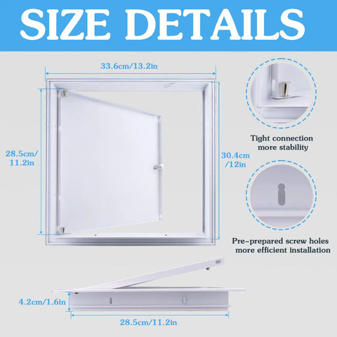 Heavy Duty 12x12 White Drywall Access Panel With Key Lock dimensions, showing size details for efficient installation.