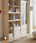 Dope Floor Standing Modular Bookshelf With Open Compartments and Adjustable Shelves in living room with books and decor items