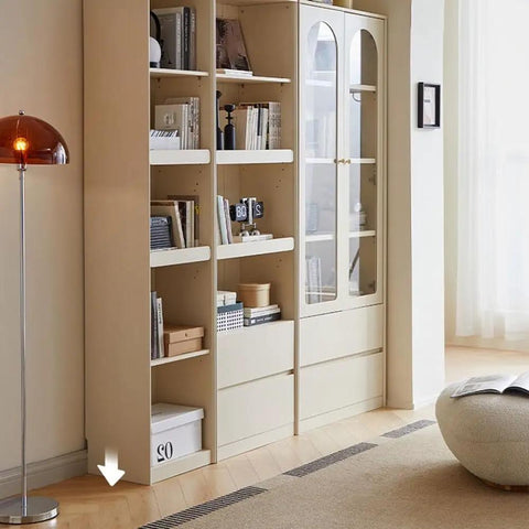 Dope Floor Standing Modular Bookshelf With Open Compartments and Adjustable Shelves in living room with books and decor items