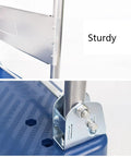 Close-up of heavy duty platform cart's sturdy metal handle and support, showcasing design for speed and strength for moves.