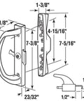 Technical diagram of Patio Sliding Door Handle Set With Clamp Upgrade For A Solid Beefy Grip And Secure Latch White Finish Single Pack Designed For Older Sliding Doors For Easy Install.