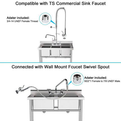Pro Grade Commercial Sink Sprayer Kit With 45 Inch Flexible Stainless Steel Hose shown on different kitchen faucets setup