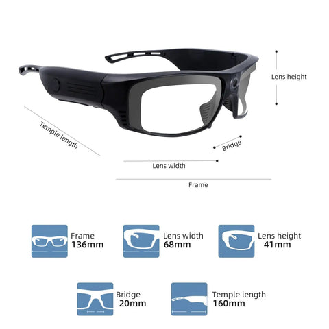 Bluetooth Safety Glasses With Photochromic Lenses And Crisp Clear Audio For The Daily Grind side view with dimensions labeled
