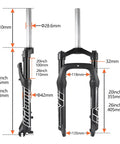 Beefy Fat Tire MTB Suspension Fork For 20 To 26 Inch Fat Bikes, 100mm Travel, 9mm QR, 135mm Hub, Straight Steerer diagram