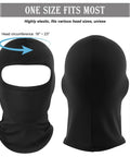 Front and back view of black ski mask, 6 Pack Ride Ready Lightweight Full Face Ski Masks Balaclavas For Men And Women, UV Protection, Breathable Polyester Spandex, Reusable And Machine Washable Face Cover For Motorcycling And Outdoor Work, Summer Black.