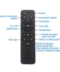 Remote control for Ultimate 3 In 1 Motorized Rotating Display Stand with labeled functions for easy operation.