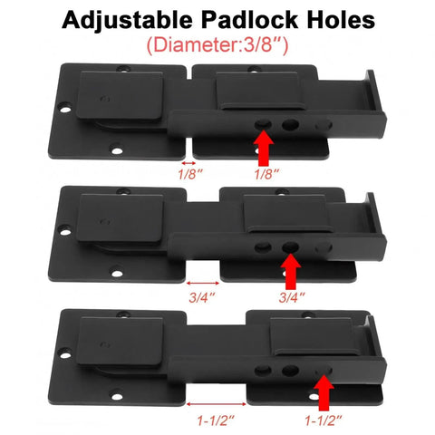 Adjustable Padlock Holes on Big Time Security Seven Point Six Inch Aluminum Flip Latch Lock for Exterior Gate and Door.
