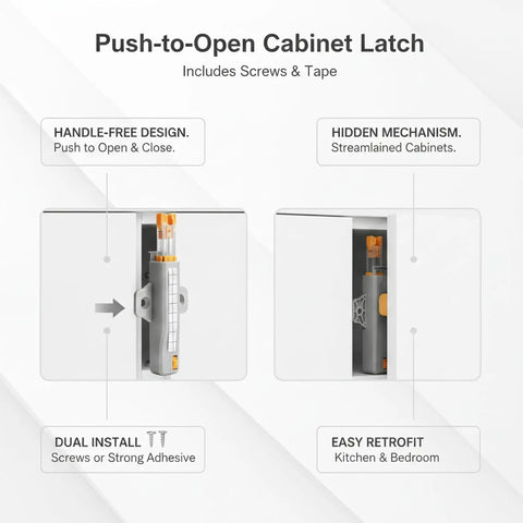 Push To Open Cabinet Latch With Hidden Rebounder Mechanism For Handle Free Doors Includes Screws And Tape For Easy Kitchen And Bedroom Retrofit