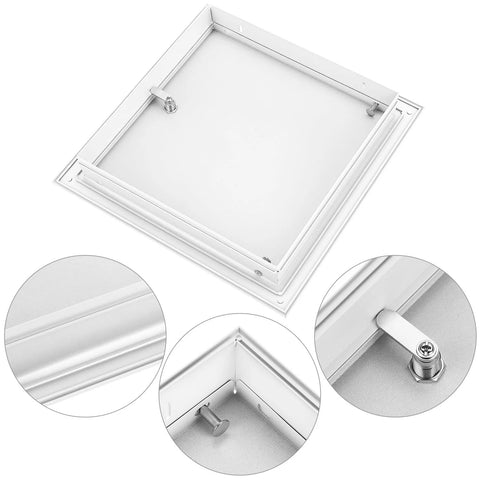 QWORK 10x10 aluminum flush access door panel for drywall and ceiling, powder-coated white, front view