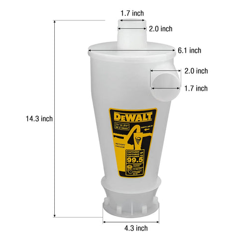 Pro Grade Dust Separator With 6 Gallon Poly Tank 99 Point 5 Percent Efficient Cyclone Dust Collector Heavy Duty Filter System For Vacuum Cleaners Keeps Suction Strong And Debris Out Yellow DXVCS002 dimensions