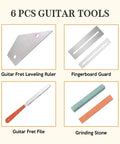6 pcs guitar tools including fret leveling ruler, fingerboard guard, fret file, and grinding stones for Luthier Tool Kit For Setup With Fret Crowning File Stainless Steel Fret Rocker Fingerboard Guard Protectors And Grinding Stones For Do It Yourself Fret Work Pro Grade Instrument Maintenance Essentials