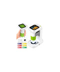2 in 1 Digital Microscope for Kids, Handheld and Desktop STEM Toy for Exploring Leaves, Bugs, Coins, Fabrics, and More at Home, School, or Outdoors, Awesome for Curious Minds. White and green digital microscope shown handheld and on desktop stand