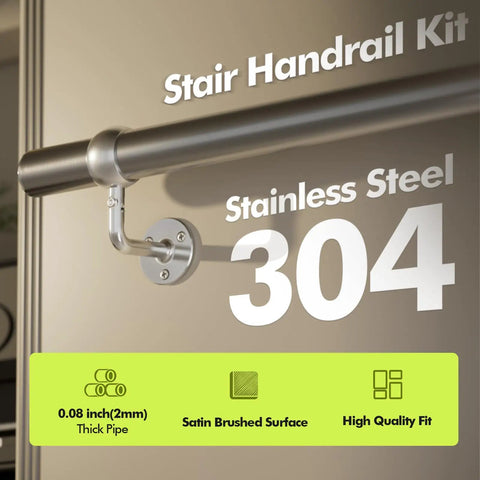 Close-up of Top Tier Heavy Duty Stair Handrail Kit 30 Inch Stainless Steel 304, featuring satin brushed surface and sturdy mount.
