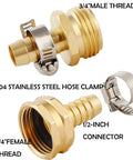 Brass Garden Hose Repair Kit 2 Pack With Clamps 1/2 Inch Barb To 3/4 Inch GHT Adapters Fits 1/2 Inch Hoses Durable Fittings