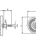 Technical diagram of Pro Grade 100W 100 Ohm Ceramic Rheostat with sliding disk and adjustable wirewound resistor measurements.