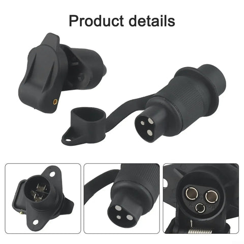 Heavy Duty 12V Trailer Adapter Plug For Din 72572/9680 with secure copper contacts, showcasing detailed black housing design.