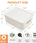 Ten Pack Small Plastic Storage Bins With Lids Stackable Baskets With Handles For Easy Carry Awesome For Pantry Craft Room Office Or Garage Organization Includes Label Cards For Quick Sorting And Clear View showing product dimensions and features
