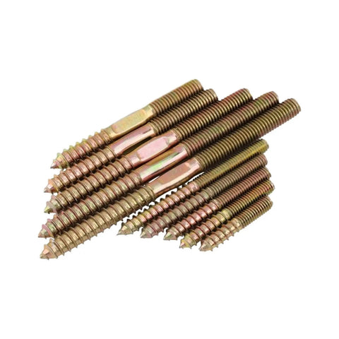 Close-up of 50 Pieces Hanger Bolt Double Ended Self Tapping Screws For Wood To Metal Dowels Furniture Fixing M6x60 Dual End Threaded Connectors