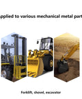 Forklift, shovel, and excavator demonstrate the application of the Beast Of A Heavy Duty Grease Needle Tip Dispenser in metal machinery.