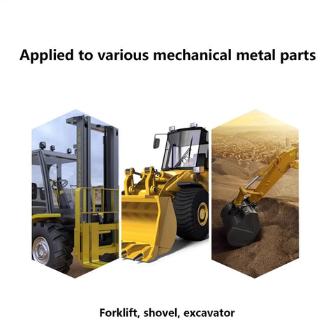 Forklift, shovel, and excavator demonstrate the application of the Beast Of A Heavy Duty Grease Needle Tip Dispenser in metal machinery.