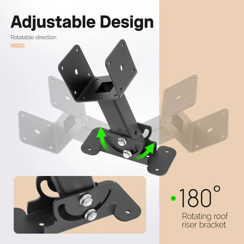 3 Pack Pergola Bracket Roof Riser Brackets With 180 Degree Adjustable Mounts for Wooden Gazebos and Porches, Powder Coated Black Steel