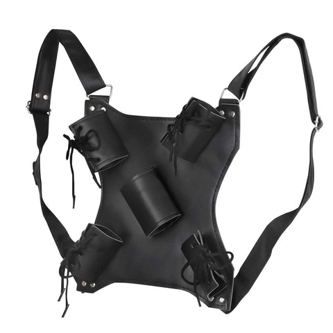 Ninja Sword Back Holster And Back Sheath Dope Adjustable Leather Double Sword Holder black leather straps and pouches