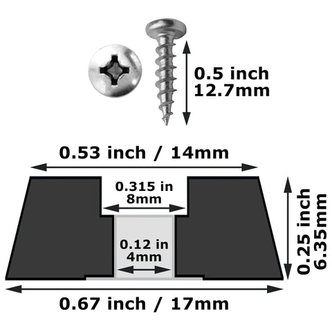 12 Pack Rubber Feet For Cutting Boards Non Slip Bumper Pads With Stainless Screws And Inserts Keeps Your Board Stable On Any Surface BPA Free Rubber Made In USA Perfect For Electronics And Furniture Projects, showing dimensions and screw details.